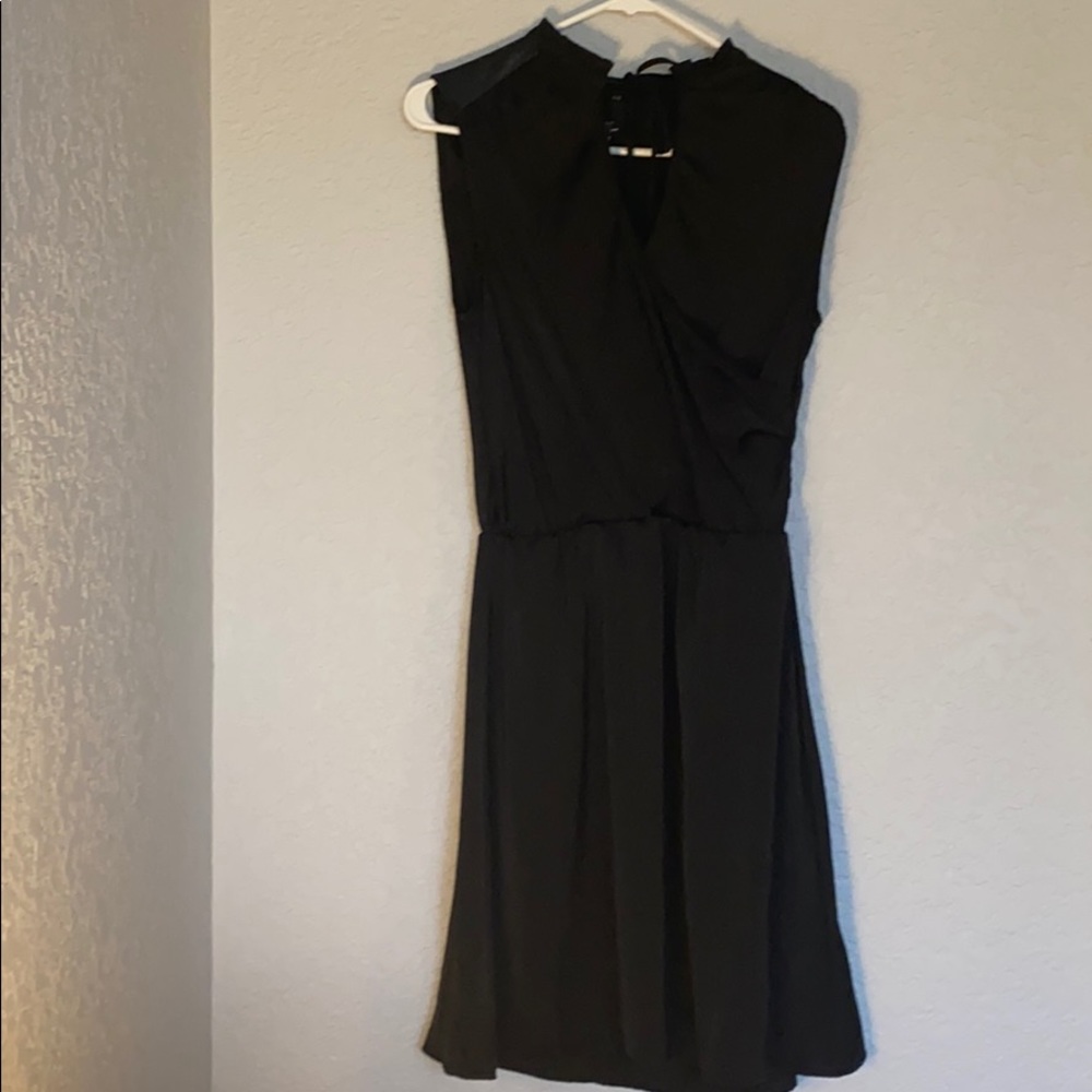 H&M Black satin dress, Faux Leather detail